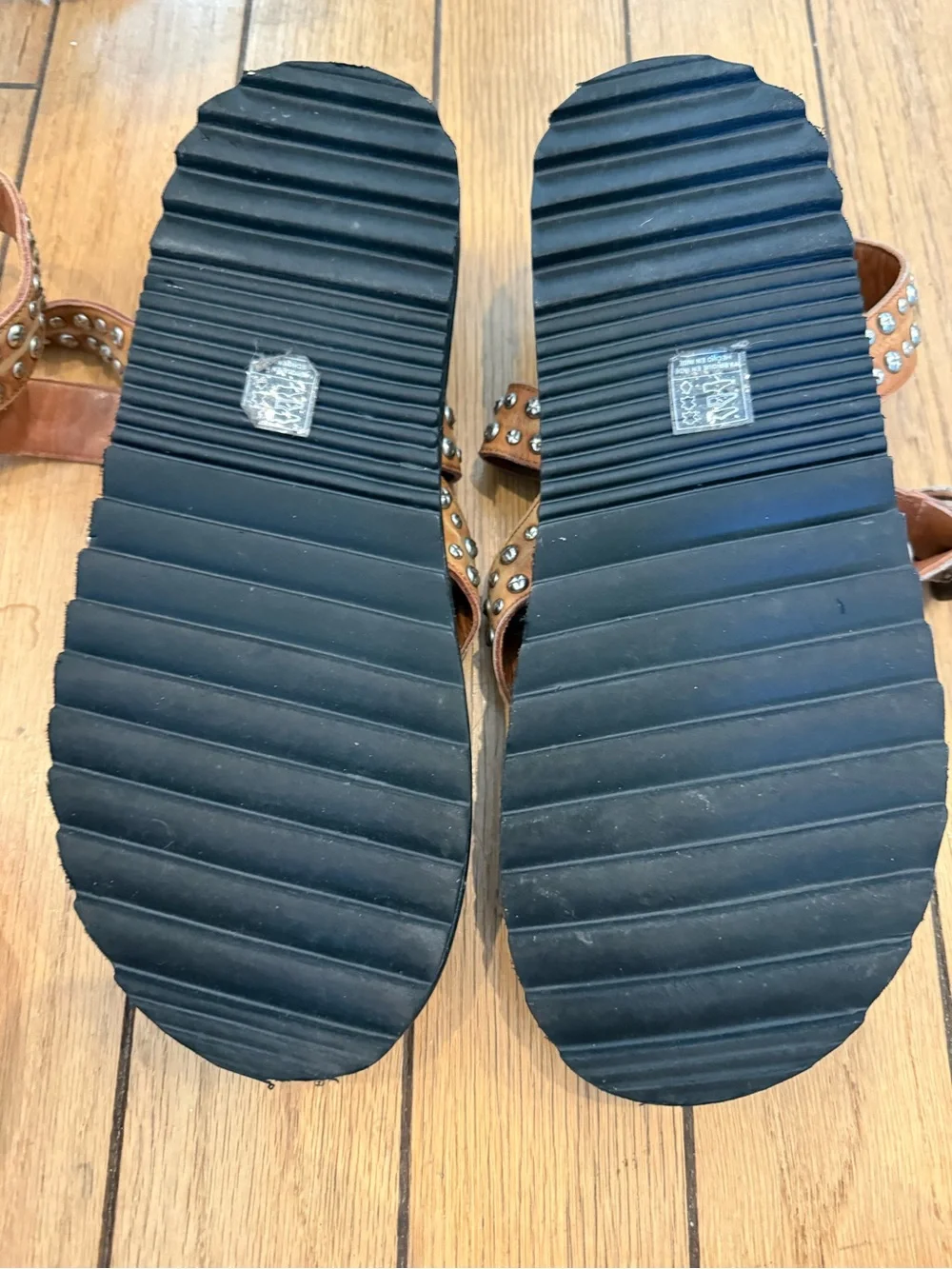 Free People Tan Studded Thong Sandals